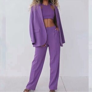 Lilac High-Waist Straight-Leg Trousers